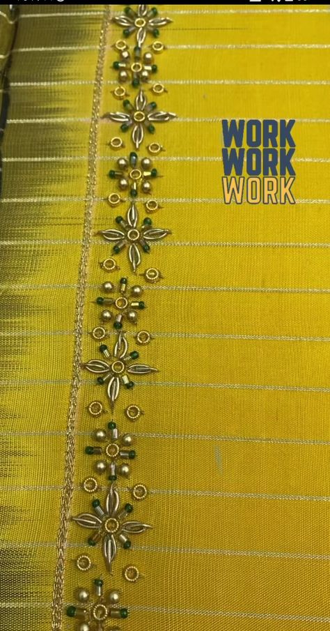 Simple Beeds Work On Saree Blouse, Simple Elegant Aari Work Blouse Design, Jardosi Blouse Work Simple, Aari Embroidery Patterns, Simple Zardosi Work Designs, Simple Zardosi Work Blouses, Zardosi Work Design, Latest Fashion Blouse Designs, Embroidery Quotes