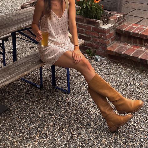 Sun dress outfit with boots!! Sun Dress Outfit, Fold Down Boots, Drinks Outfit, Drinks Outfits, Sun Dress, Dress Outfit, Winter Looks, Spring Summer Outfits, Casual Fits