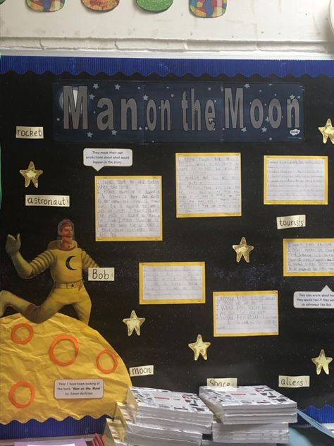 Year 1 English, English Display, Ks1 Classroom, Book Man, Story Activities, Classroom Display, Neil Armstrong, Moon Landing, Man On The Moon