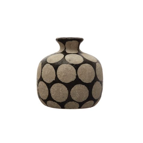 PRICES MAY VARY. This charming terracotta vase showcases a classic silhouette with a wax relief polka dot design Display in a living space of any style from farmhouse to cottage Add a touch of natural beauty to any gathering space with this beautifully designed vase Made from terracotta 4.75 inches L x 4.75 inches W x 5 inches H Terracotta Table, Cement Color, Terracotta Vase, Round Vase, Black Vase, Table Vase, Vase Shapes, Creative Co Op, Vintage Glam