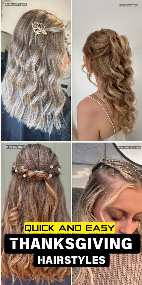 Thanksgiving Hairstyles Easy Thanksgiving Hairstyles, Easy Holiday Hairstyles, Holiday Hairstyles Easy, Thanksgiving Hairstyles, Chic Ponytail, Low Buns, Messy Buns, Sleek Bob, Easy Updos