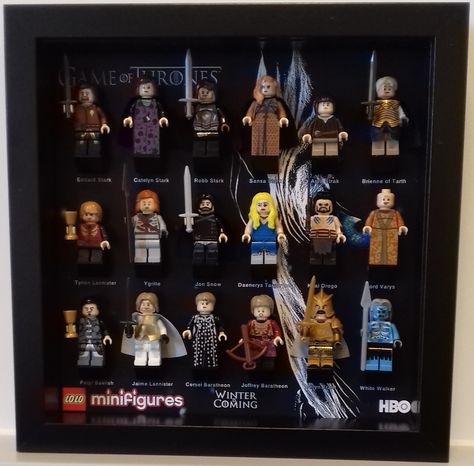 Game Of Thrones Collection Display, Game Of Thrones Collection, Minifigure Display, Lego Minifigure Display, Display Background, Lego Frame, Jon Snow And Daenerys, Catelyn Stark, Custom Minifigures