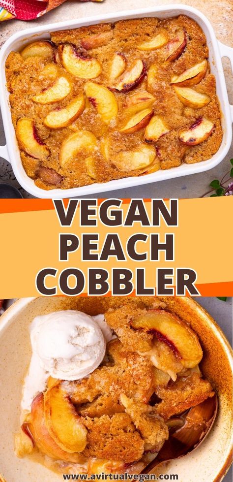 Vegan Peach Cobbler, Vegan Pies Recipes, Vegan Peach, Cobbler Topping, Easy Vegan Dessert, Peach Cobbler Recipe, Best Comfort Food, All The Right Places, Vegan Dessert