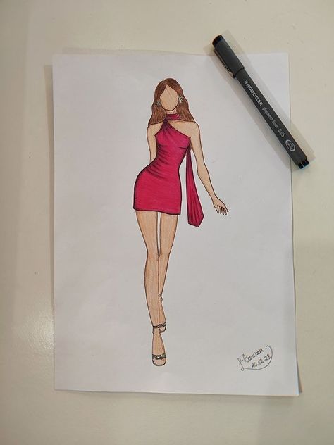 Model Dresses Drawing, Model Drawing Dress, Top Model Drawing Ideas, Model Dress Drawing, Top Model Drawing, Fashion Drawing Dresses Sketches, Croquis Fashion Illustration, Dress Illustration Design, Dress Drawing Easy