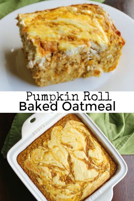 Brownie Baked Oatmeal, Pumpkin Baked Oatmeal, Baked Pumpkin Oatmeal, Cream Cheese Swirl, Fall Recipes Breakfast, Cake Pumpkin, Pumpkin Roll Cake, Pumpkin Rolls Recipe, Maple Cream Cheese