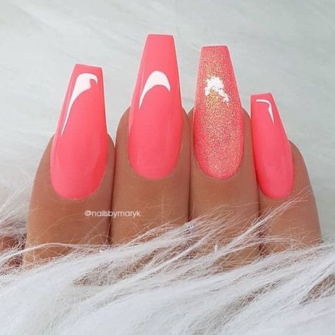 Long Coffin Nails, Coral Nails, Coffin Nails Long, Pink Nail, Nails Desing, Coffin Nails Designs, Fancy Nails, Best Acrylic Nails, Gorgeous Nails