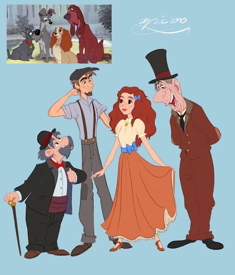 Lady, Tramp, Jock And Trusty Disney Characters As Humans, Disney Anime Style, Humanized Disney, Cartoon Characters As Humans, Modern Disney Characters, Cartoon As Anime, As Humans, Disney Artwork, Disney Animals