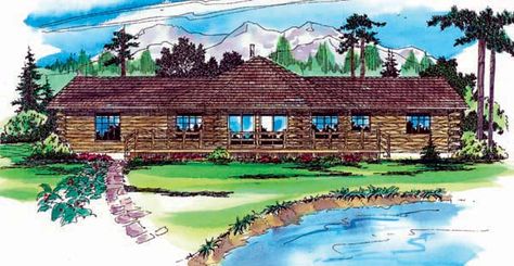 House Plan chp-20023 at COOLhouseplans.com Lodge Style House Plans, Log Cabin House Plans, Porch Types, Log Home Plan, Timber Homes, Log Home Plans, Monster House Plans, Ranch House Plan, Monster House