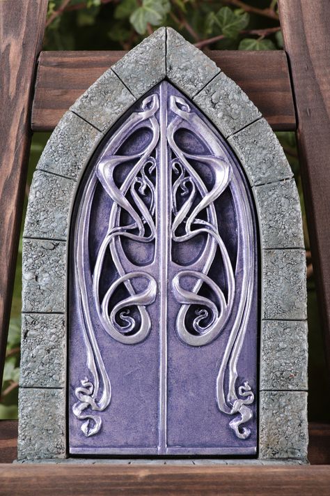 Fairy Door Tattoo, Fantasy Door Art, Elven Patterns, Door Concept Art, Fairy Gate, Art Nouveau Garden, Fantasy Door, Art Nouveau Door, Art Nouveau Fairy