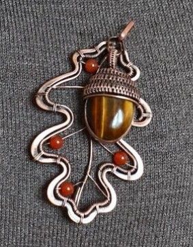 Oak Leaf Necklace, Wire Jewelry Patterns, Soldered Pendants, Acorn And Oak, Copper Jewellery, Diy Wire Jewelry, Wire Necklace, Wire Work Jewelry, Wire Pendant