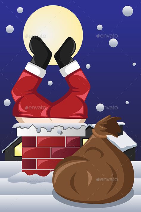 Santa Claus Stuck in a Chimney Santa Stuck In Chimney Drawing, Santa Going Down The Chimney, Winter Mural, Santa Stuck In Chimney, Santa House, Classroom Christmas Decorations, Background Characters, How To Draw Santa, Santa Claus Images