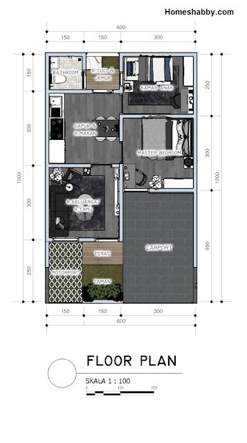 Desain Rumah Minimalis 6 x 10 m, 2 Kamar Tidur Rasa Apartemen Lengkap dengan Denah ~ Homeshabby.com : Design Home Plans, Home Decorating and Interior Design 6x10 House Design, Taman Mini, Small House Blueprints, Little House Plans, Aesthetic Diy, Building House Plans Designs, Small Apartment Design, Minimal House Design, Small House Design Plans