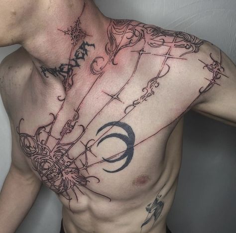 Cybersigilism Tattoo, Hard Tattoos, Funky Tattoos, Sigil Tattoo, Cool Chest Tattoos, The Dude, Collar Bone Tattoo, Jewelry Tattoo, Best Sleeve Tattoos