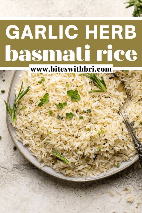 This Basmati Rice (Instant Pot) with Garlic Butter is super easy to make and loaded with butter, garlic, and herbs. It only takes 5 minutes to make in the Instant Pot. It is fluffy and full of flavor because it is cooked in chicken broth. The perfect no hassle side dish. Basmati Rice Instant Pot, Basmati Rice Recipes Easy, Instant Pot Basmati Rice, Indian Instant Pot, Garlic Rice Recipes, Rice Instant Pot, Basmati Rice Recipes, Best Pressure Cooker Recipes, Rice Side Dish Recipes