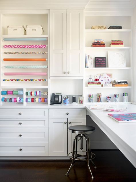 12 Craft Room Ideas That Will Spark Creativity Wrapping Room, Art Craft Room, Art Craft For Kids, Study Craft, Floor To Ceiling Cabinets, She Shed Ideas, Office Architecture, Small Pantry, Craft Room Design