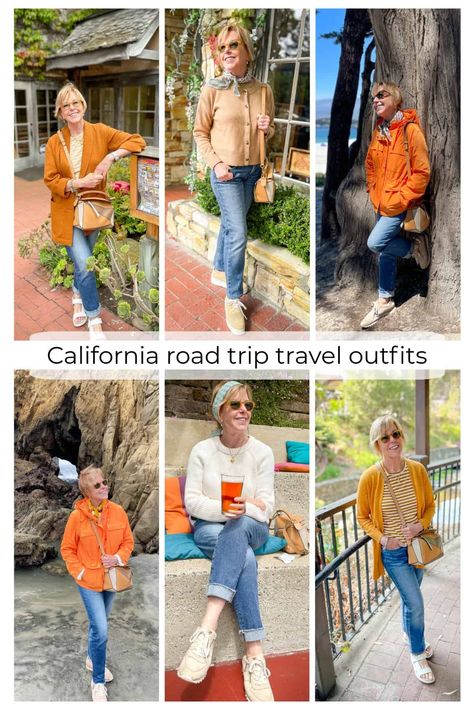 Summer travel outfits from our coastal California road trip in August. These are chic outfit ideas for women over 40. Summer Road Trip Outfit, Travel Outfit Summer Road Trips, Summer Travel Outfits, Trip Outfit Summer, Road Trip Outfit, Fall Travel Outfit, California Road Trip, California Outfits, California Summer