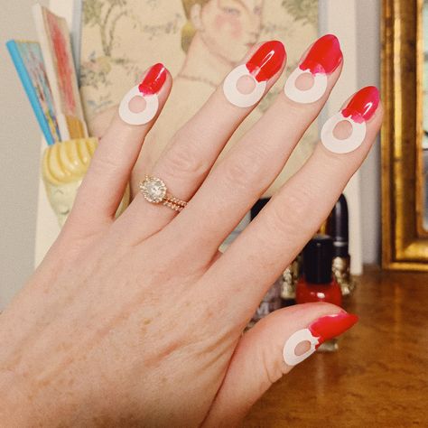 Half Moon Manicure: How to Do the Vintage Nail Style at Home • The Dapper Dahlia 1940s Nails Half Moons, Reverse French Manicure Half Moons, Reverse French Nails Half Moon Manicure, 1930s Nails, Retro Manicure, 1940s Nails, Vintage Nails Design Retro, 1960s Nails, 1950s Nails