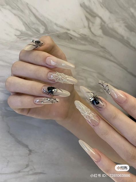 Halloween Nails Korean, Korean Halloween, Nail Art Birthday, Xiaohongshu Nails, Nails Chinese, Nails Kpop, Nails Korean, Nail Piercing, Kpop Nails