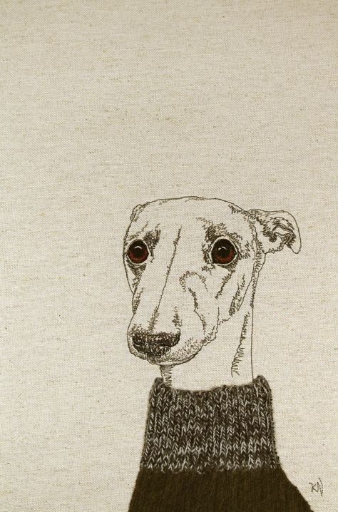 Greyhound Art, Stitching Embroidery, Whippet Dog, Canine Art, Couture Embroidery, Random Art, Dog Illustration, Stitching Art, Whippet