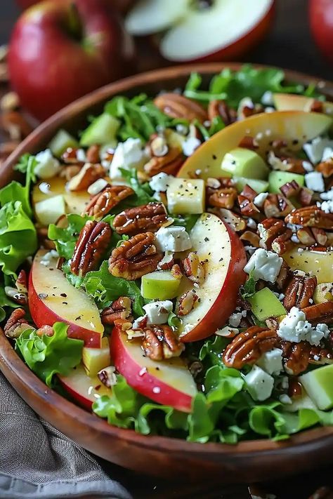 Explore our Apple Pecan Feta Salad to create a perfect blend of crisp apples, toasted pecans, and tangy feta cheese. Try it! Marinated Mushrooms Recipe, Plum Salad, Apple Salad Recipes, Feta Salat, Pecan Salad, Crunchy Pecans, Apple Salad, Feta Salad, Mixed Greens