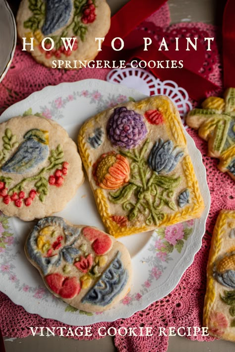 Victorian Painted Springerle Cookies: An Old-Fashioned Tradition Victorian Desserts, Sourdough Aesthetic, Cozy Homestead, Vintage Cookie Recipes, Cottagecore Baking, Fantasy Cottagecore, Wedding Cookie Table, Donuts Cake, Hobbit Party