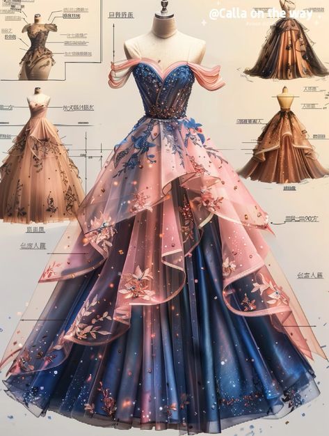 Fantasy Dresses, Fashion Drawing Dresses, Dress Design Sketches, Fashion Illustration Dresses, Cute Prom Dresses, Fantasy Gowns, Pretty Prom Dresses, Fairytale Dress, Fantasy Dress