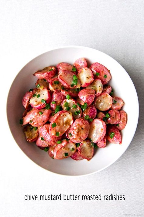 Roasted Radishes Recipe, Mustard Butter, Aip Desserts, Roasted Radishes, Radish Recipes, Autoimmune Protocol, Roast Recipes, Red Potatoes, Radishes