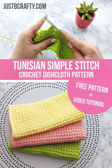 Tunisian Simple Stitch Dishcloths! Tunisian Simple Stitch, Simple Stitch, Tunisian Crochet Patterns, Tunisian Crochet Stitches, Dishcloth Crochet Pattern, Washcloth Pattern, Crochet Dishcloth, Crochet Washcloth, Knit Dishcloth