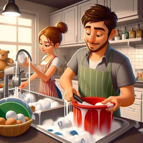 Husband Wife Cartoon Pictures, Couple Cooking Together Aesthetic, Couple Hobbies, Rustic Coffee Shop, Hot Love Quotes, Eyeball Art, Marriage Romance, Hobbies For Couples, Romantic Videos Couples