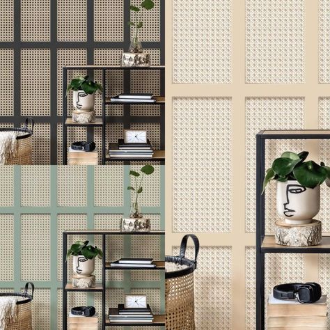 Fine Decor Cane Wood Panel Wallpaper Wicker Rattan Modern Cream Black Green | eBay Rattan Wall Panel, Cane Panel, Wood Panel Wallpaper, Panel Wallpaper, Wall Colour, Wall Ar, Green Item, Wood Panel, Feature Wall