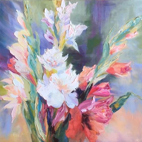 ... Jenne Fitzgerald, Gladiolus Painting, Abstract Floral Paintings, Painting Subjects, Acrylic Oil Painting, Flower Art Painting, Daily Paintworks, Fine Art Gallery, Art Auction