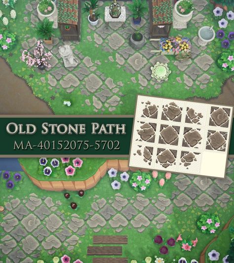 Acnh Realistic Path, Animal Crossing Stone Path Design, Acnh Path Codes Stone, Acnh Tile Path, Acnh Paths Designs Stone, Stone Path Animal Crossing, Animal Crossing Stone Path, Acnh Pathing, Acnh Stone Path