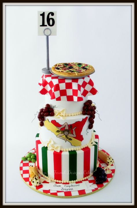 Italy Themed Cake, Italian Themed Birthday Cake, Italian Themed Cake, Pizza Theme Cake, Italian Birthday Cake, Italian Themed Birthday, Spaghetti Cake, Italian Party Decorations, Italian Birthday