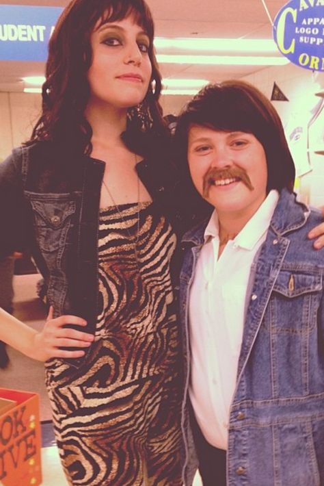 Sonny and Cher - GoodHousekeeping.com Sonny And Cher Costumes, Cher Costume Halloween, Clever Couples Halloween Costumes, Mustache Costume, Couples Costumes For Halloween, Cher Costume, Sonny And Cher, Inspired Costumes, Fashion Costume Halloween