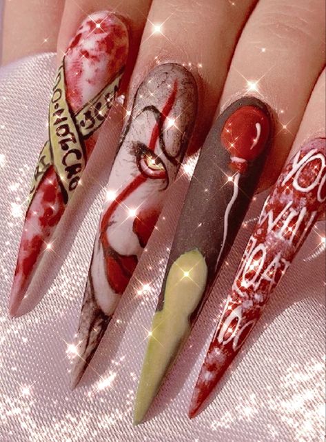 Horror Nails Acrylic, Exotic Nail Designs, Scary Nails, Horror Nails, Movie Aesthetic, Gothic Nails, Glow Nails, French Nail Designs, Exotic Nails