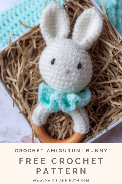 Teething Ring Pattern, Crochet Rattles, Teether Pattern, Shower Photos, Bunny Teether, Free Crochet Amigurumi, Crochet Toys Free Patterns, Crochet Baby Gifts, Crochet Nursery