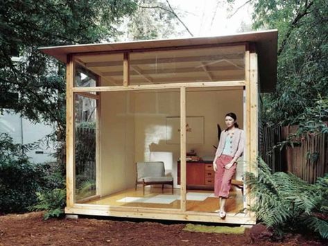 glass diy studio shed - Trendir Small Shed, Studio Shed, Backyard Studio, Backyard Office, Backyard Shed, Casa Container, Modern Bungalow, Modern Backyard, She Sheds