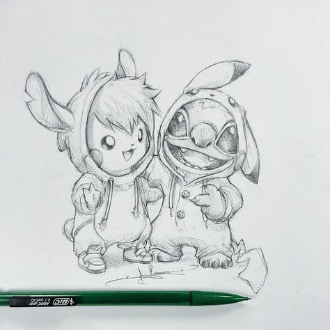 Artist: Itsbirdy | Pikachu | Stitch Kawaii Pictures, Pikachu Tattoo, Pikachu Drawing, Disney Drawings Sketches, Cute Disney Drawings, Music Drawings, Stitch Drawing, Disney Sketches, Baby Groot