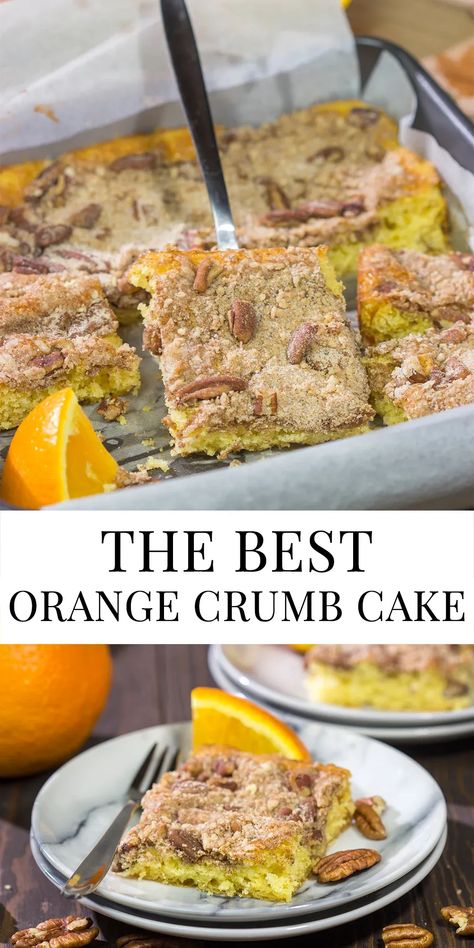 Need an easy, but tasty dessert recipe? Put this {Orange Crumb Cake} on the list! This cake would be great for dessert or a weekend brunch. Orange Crumb Cake, Orange Crush Cake, Orange Juice Cake, Breakfast Brunch Party, Breakfast Coffee Cake, Showstopper Cakes, Peanut Butter Cookie Dough, Tasty Dessert, Cake Easy