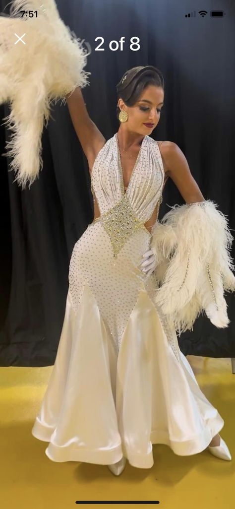 White Latin Dance Dress, Ballroom Gowns Dance, Ballroom Competition Dress, Dancer Lifestyle, Ballroom Competition, Ballroom Gowns, Ballroom Dresses, Competition Dress, Ballroom Dancing