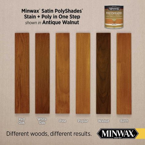 Minwax Polyshades 1 Qt. Satin Stain & Finish Polyurethane In 1-Step, Antique Walnut - Anderson Lumber Minwax Polyshades, Minwax Stain Colors, Natural Wood Trim, Eclectic Cottage, Build Projects, Minwax Stain, Oil Based Stain, Wood Stain Colors, Wood Stain