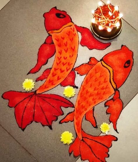 Fish Rangoli, Nature Rangoli, Cartoons Rangoli Design, Cartoons Rangoli, Colorful Rangoli, Rangoli Kolam Designs, Kolam Rangoli, Colorful Rangoli Designs, Rangoli Designs Images