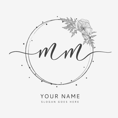 Wedding initial MM monogram and elegant logo design, with floral and botanical elements. Mm Monogram Logo, Mm Logo Ideas, Mm Logo Design, Initials Logo Letters, Wedding Initials Logo, Create A Logo Free, Manifesting Magic, Mm Logo, Initials Logo Design