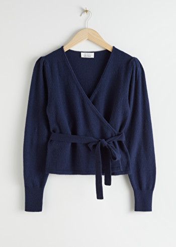 Wool Alpaca Blend Wrap Cardigan - Dark Blue - Cardigans - & Other Stories Spring Knitwear, Pretty Cardigans, Dark Blue Sweater, Knitwear Trends, Thrift Flip, Belted Cardigan, Satin Midi Skirt, Pretty Blouses, Stil Inspiration