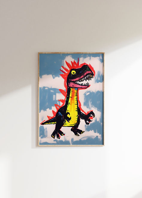 Basquiat-inspired dinosaur dreams art print for modern home decor. Basquiat Inspired, Art For Interior Design, Art For Kids Room, Office Artwork, Michel Basquiat, Wall Art Unique, Artwork Gifts, Art Office, Jean Michel