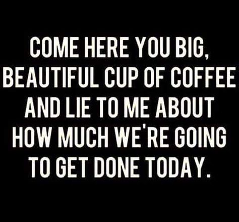 Come here you big, beautiful cup of coffee and lie to me about how much we're going to get done today Coffee Meme, Coffee Quotes Funny, Coffee Is Life, Lie To Me, Chocolate Coffee, Coffee Love, Coffee Quotes, Sarcastic Quotes, Coffee Humor