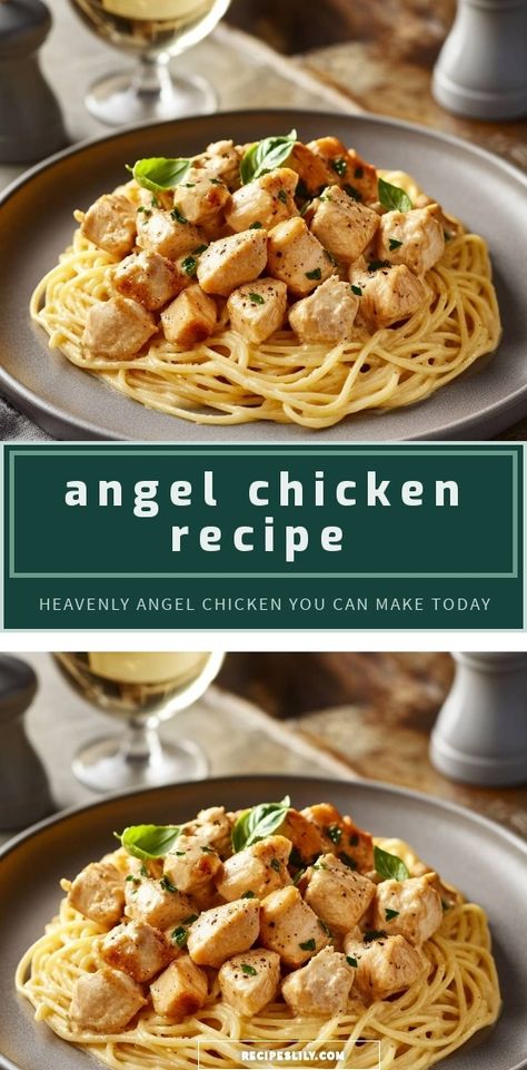 I’m thrilled to share my go-to Angel Chicken recipe with you! This dish combines tender chicken and creamy sauce over a bed of angel hair pasta, making it a perfect meal for any occasion. It's simple, delicious, and a crowd-pleaser. Let’s dive into this heavenly delight! Angel Chicken Recipe, Angel Chicken Pasta, Creamy Chicken Dish, Angel Chicken, Chicken Recipe Easy, Pasta Making, Angel Hair Pasta, Angel Hair, Canned Chicken