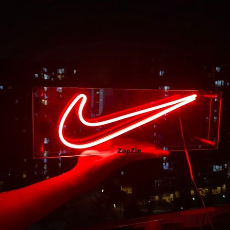 Neon Nike Sign, Nike Led Sign, Nike Neon Light, Nike Room Decor, Nike Decor, Cavaliers Wallpaper, Aj Logo, Neon Rouge, Neon Nike