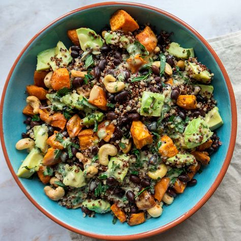 Black Bean Bowls, Yogurt Dressing Recipe, Black Bean Quinoa Salad, Bean Bowls, Bean Quinoa Salad, Bean Quinoa, Sweet Potato And Black Bean, Quinoa Sweet Potato, Sweet Potato Salad