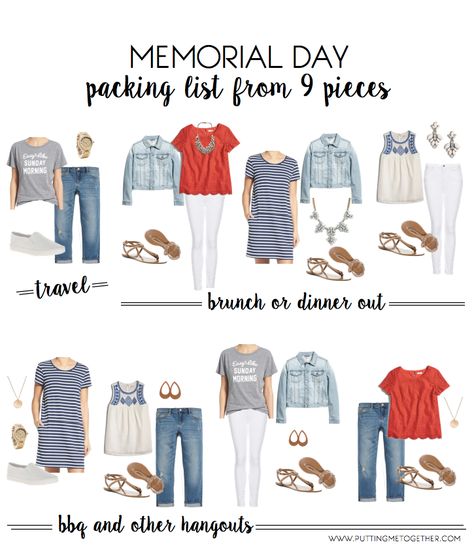 Memorial Day Outfit Women Casual, Memorial Day Outfit Women, Memorial Outfits, Travel Capsule Wardrobe, Travel Capsule, Cruise Outfits, Travel Wardrobe, Spring Summer Outfits, Travel Outfit